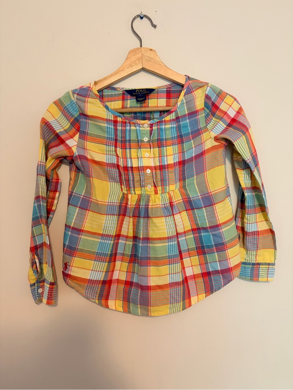 Kids Ralph Lauren Plaid Long Sleeve Button Blouse Size 7 Pony